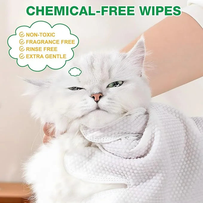 Pet Glove Wipes UNSCENTED for Dogs and Cats No-Rinse, Deodorizing, Grooming Gloves for Paws, Face, Butt, and Legs, Portabl...