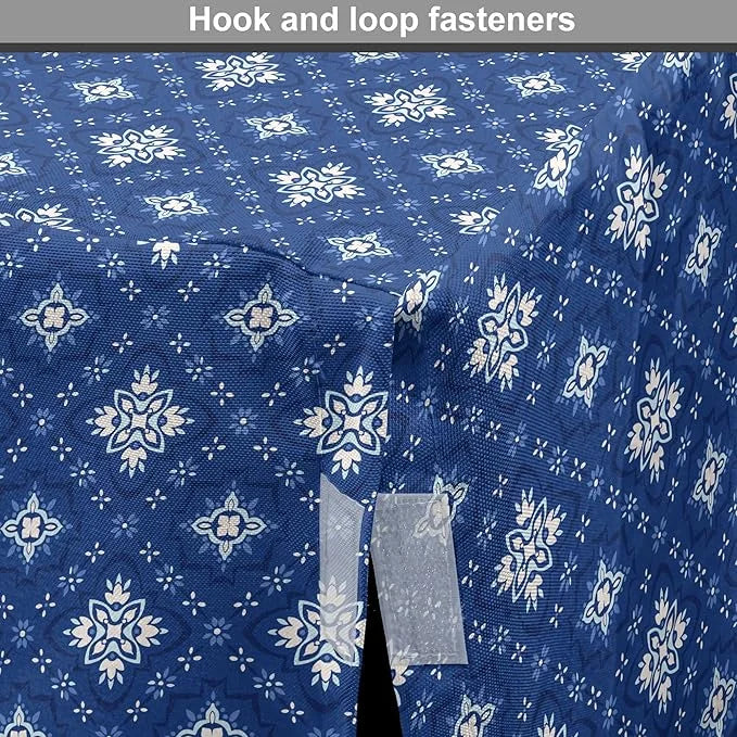 Lunarable Damask Blue Dog Crate Cover, Azulejo Talavera Inspired Continuous Pattern of Motif, Easy to Use Pet Kennel Cover...