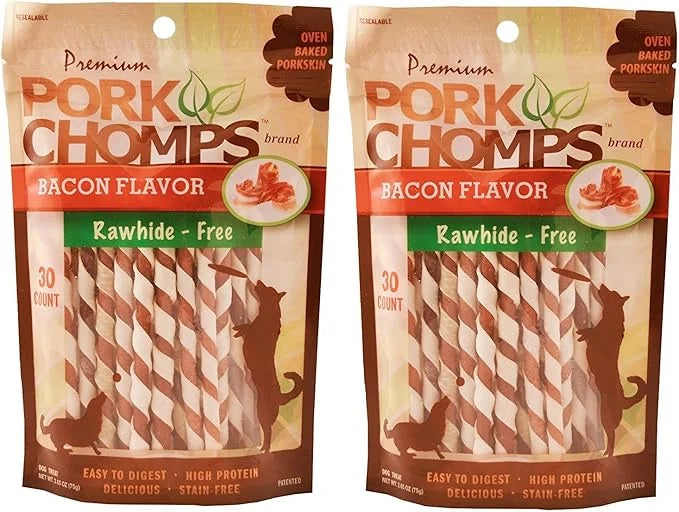 Scott Pet Products 60 Count Pork Chomps Bacon Twists Treat, Mini - 2 Pack - Product Image