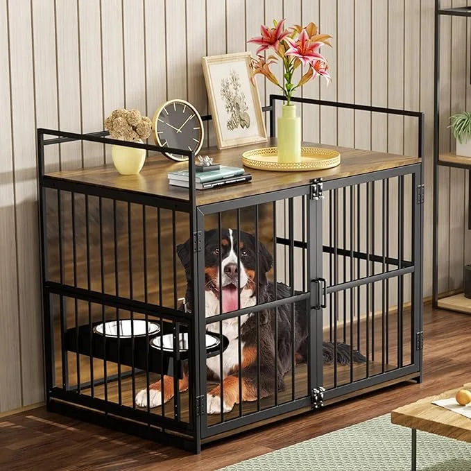 ROOMTEC Dog Crate Furniture-Style Cages for Large Dogs Indoor Heavy Duty Super Sturdy Dog Kennels with 2 Stainless Steel B...
