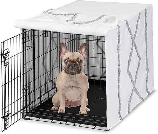 Sweet Jojo Designs 30in. Small/Medium Dog Crate Cover (Grey Boho Modern Tuft) Pet Cage, Kennel Covers (Bohemian, Farmhouse...