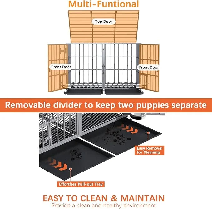 aboxoo 42/48 inch Heavy Duty Metal Dog Crate for 2 Dogs/Large Dog,All Metal Open Top,Dog Kennel Indoor with Wheels,Floor G...