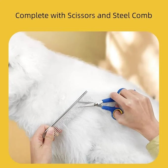 TSINGS Pet Grooming Tools 8-Piece Kit with Hair Comb, Steel Comb, Nail Clipper, File, Hair Clipper, Toothbrush, Bowl and H...