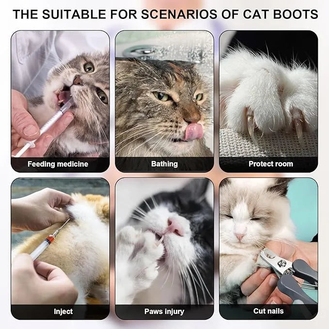 4 Pack Breathable Cat Shoes to Prevent Scratcning, Adjustable Only Cats Booties Mittens Socks (Grey, M) - Product Image
