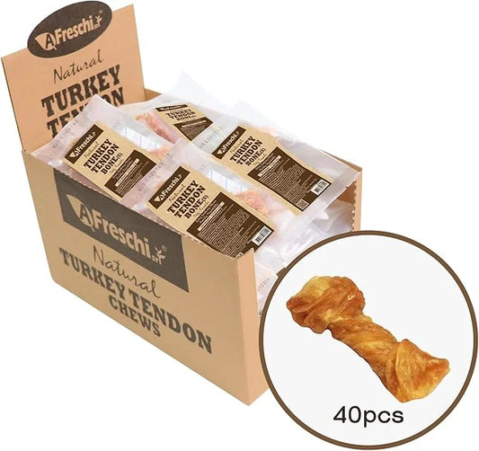 Afreschi Natural Turkey Tendon Bone (S) 40 Units/Box, Dog Treats for Signature Series, All Natural Human Grade Puppy Chew,...