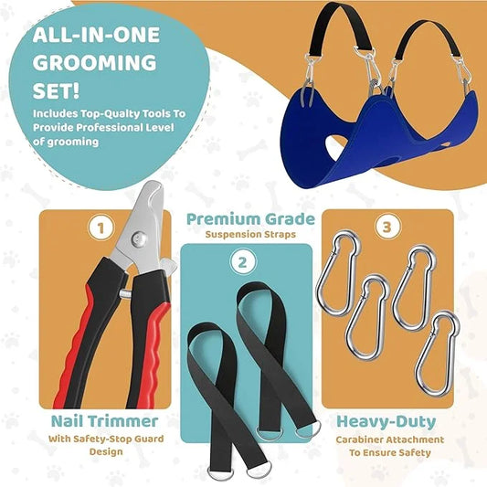 Dog Grooming Hammock – Sturdy & Safe Dog Hammock for Grooming with Durable Carabiner Clips & Straps – Soft, Comforting Dog...