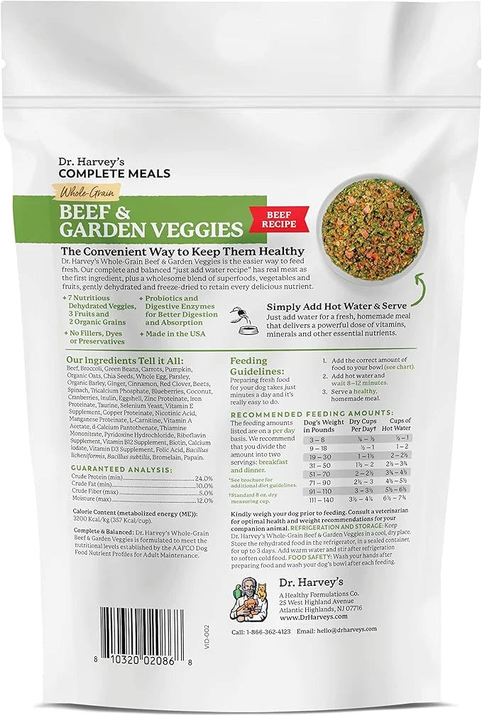Dr. Harvey's Beef & Garden Veggies Dog Food, Human Grade Whole-Grain Dehydrated Dog Food with Freeze-Dried Beef (5.5 Ounce...
