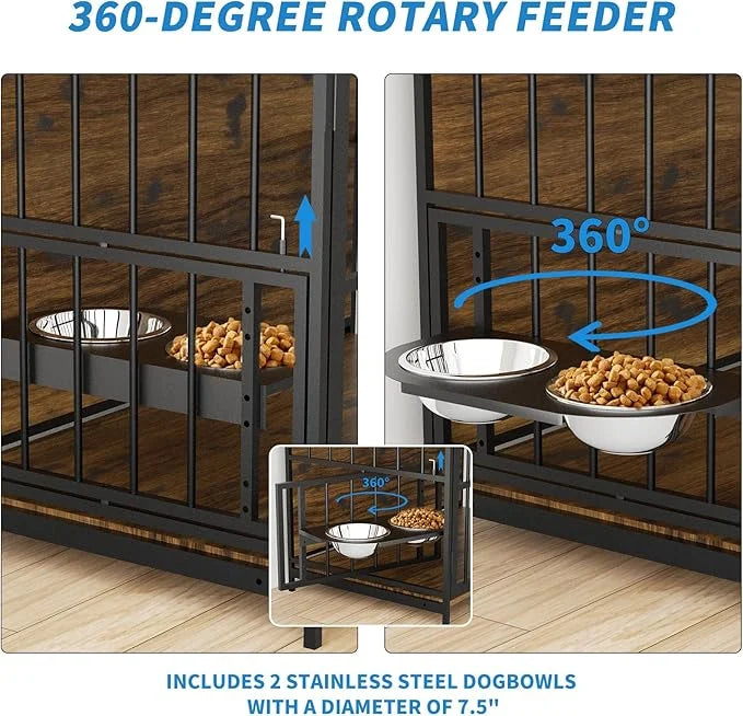 LOVMOR Dog Cage Furniture with Rotating Feeder Bowls, Dog Kennel Indoor with Cushion, Dog Crates for Large Dogs, 48" L X 3...