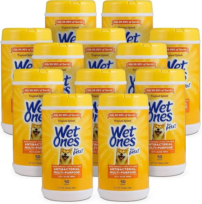 Wet Ones for Pets Multi-Purpose Dog Wipes with Aloe Vera, 50 Count - 12 Pack | Dog Wipes for All Dogs in Tropical Splash, ...