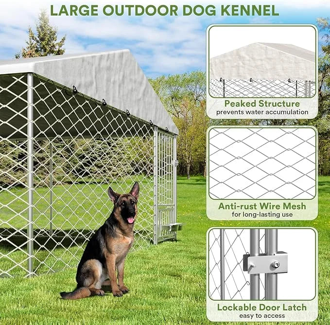 10x10 ft Dog Kennel Outdoor - Outside Dog Kennel with Roof, Heavy Duty Large Outdoor Dog Kennel, Covered Dog Outdoor Kenne...