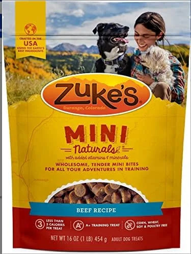 (3 Pack) Zuke Mini Naturals - Chicken, Beef , Peanut Butter - 16oz Each with 10ct Pet Wipes - Product Image