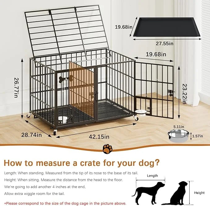 Dosker 42 inch Heavy Duty Metal Dog Crate Cage with Divider for 2 Dogs/Large Dog,All Metal Open Top Escape Proof Cage,Dog ...