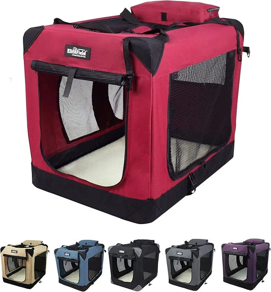 EliteField 3-Door Folding Soft Dog Crate with Carrying Bag and Fleece Bed (2 Year Warranty), Indoor & Outdoor Pet Home (20...