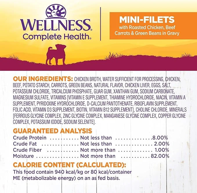 Wellness Petite Entrees Mini Fillets Natural Wet Small Breed Dog Food, Roasted Chicken, Beef, Carrots & Green Beans, 3-Oun...