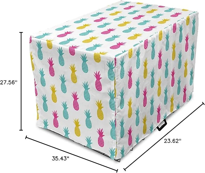 Lunarable Yellow Pineapple Dog Crate Cover, Rhythmic Ananas Fruits in Colorful Design Summer Tropical Concept, Easy to Use...