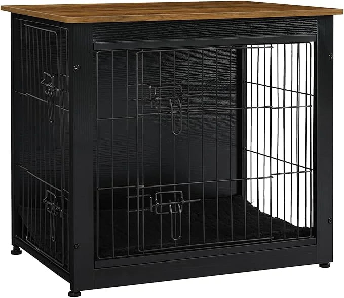 DWANTON Dog Crate Furniture with Cushion, Wooden Kennel Table with Double Doors, Indoor Dog House, Small/Medium/Large Size...