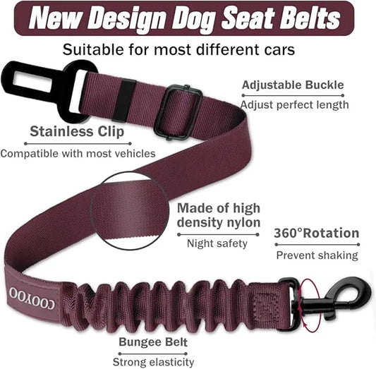 COOYOO Dog Seat Belt,3 Piece Set Retractable Dog Car Adjustable Seatbelts for Vehicle Nylon Pet Safety Heavy Duty & Elasti...