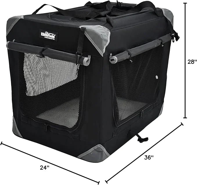 EliteField 4-Door Folding Soft Dog Crate with Curtains, Carrying Bag and Fleece Bed (2 Year Warranty), Indoor & Outdoor Pe...