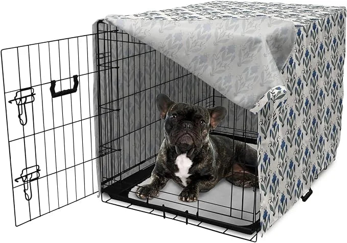 Ambesonne Floral Dog Crate Cover, Rhythmic Leaves Flowers Blossoms Nostalgic Style, Easy to Use Pet Kennel Cover for Cats ...