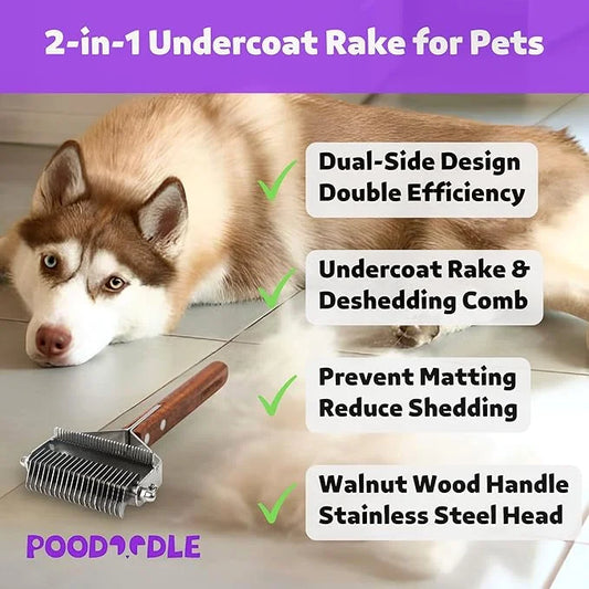 2 in 1 Dogs Cats Dematting Grooming Comb, Perfect Deshedding Undercoat Rake for Poodle & Goldendoodle, Efficiently Detangl...