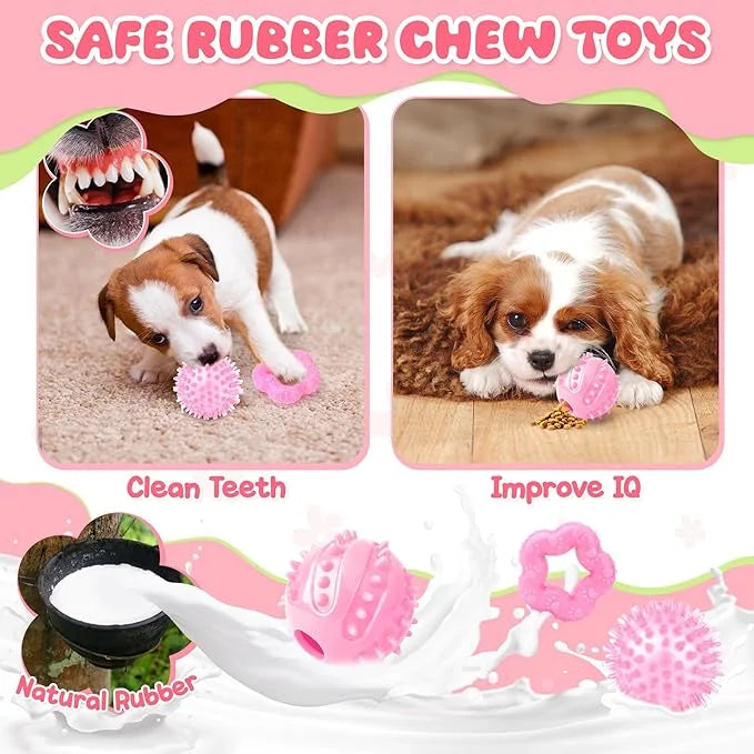 Zeaxuie Pink Puppy Toys for Teething, 9 Pack Small Dog Toys with Cute Puppy Chew Toys, Squeaky Crinkle Dog Toys, Treat Bal...