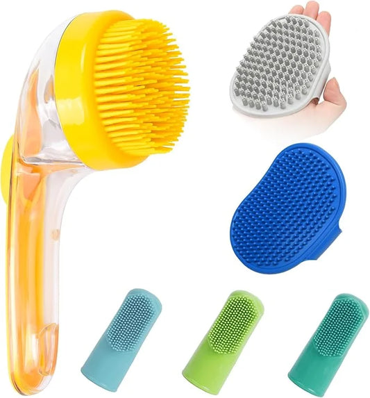 (6 Pcs) ELEGX Pet Grooming Bath Massage Brush with Soap and Shampoo Dispenser Soft Silicone Bristle for Long Short Haired ...