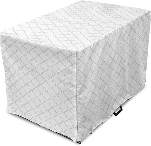 Lunarable Grey Dog Crate Cover, Moroccan Traditional Trellis Pattern Simple Geometric Monochrome Tile, Easy to Use Pet Ken...