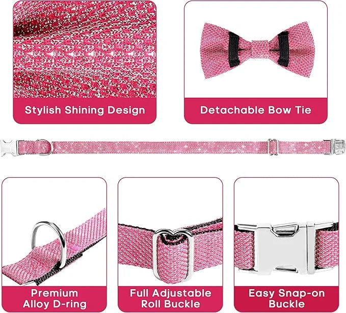 Dog Collar with Bow for Small Medium Large Dogs, Cute Bling Dog Bow Tie Collar with Metal Buckle, Soft & Durable for Mediu...