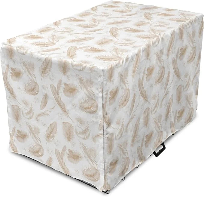 Lunarable Cream Dog Crate Cover, Fluffy Soft Flying Bird Feathers Hand Drawn Style Tender Nature Plumage Pattern, Easy to ...