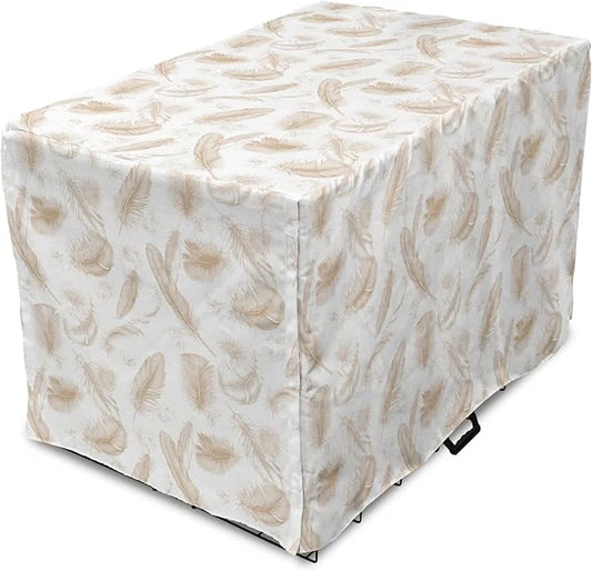 Lunarable Cream Dog Crate Cover, Fluffy Soft Flying Bird Feathers Hand Drawn Style Tender Nature Plumage Pattern, Easy to ...