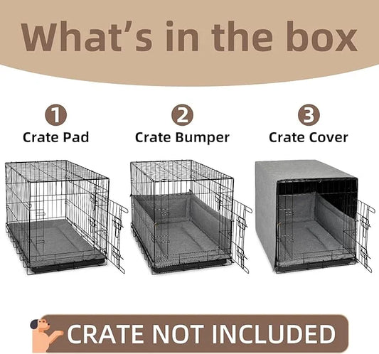 3-Piece Waterproof Dog Crate Cover Set with Kennel Cover, Bed Mat & Bumper Pad - Washable Pet Crate Accessories Fit for 24...