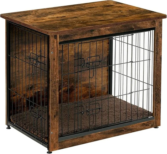DWANTON Dog Crate Furniture with Cushion, Wooden Kennel Table with Double Doors, Indoor Dog House, Small/Medium/Large/Extr...