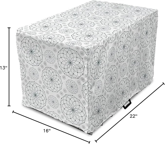 Ambesonne Sacred Geometry Dog Crate Cover, Circular Formations with Dots Flower Like Elements Design Print, Easy to Use Pe...