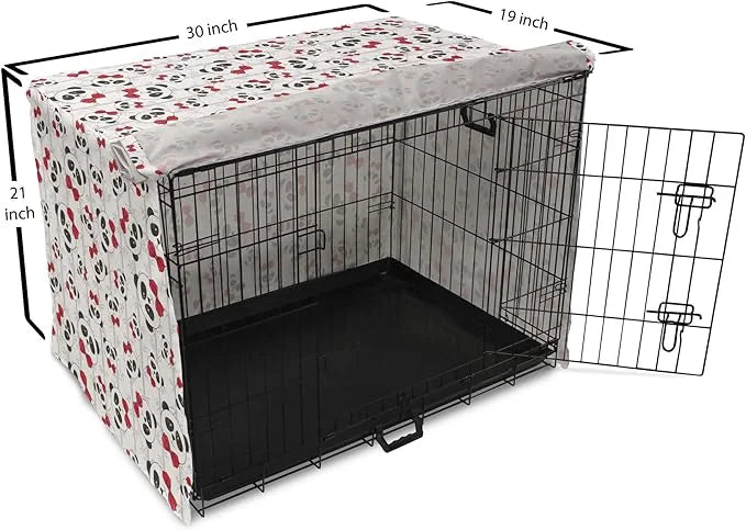 Lunarable Panda Dog Crate Cover, Funny Pattern of Asian Bear Animal in Romantic Bow Tie Cartoon Design, Easy to Use Pet Ke...