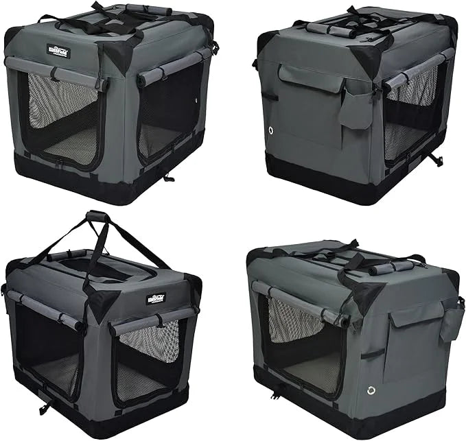 EliteField 4-Door Folding Soft Dog Crate with Curtains, Carrying Bag and Fleece Bed (2 Year Warranty), Indoor & Outdoor Pe...