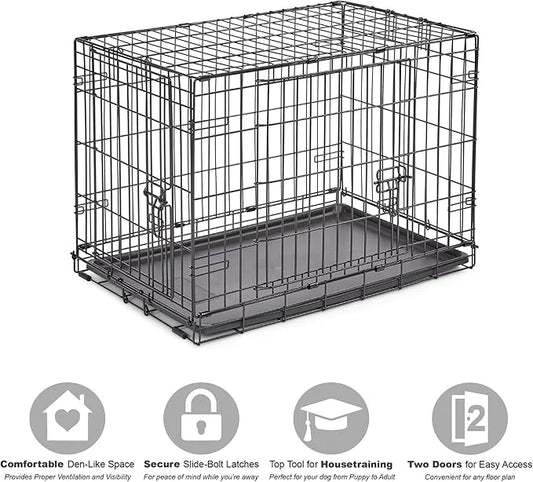 New World Newly Enhanced Double Door New World Dog Crate, Includes Leak-Proof Pan, Floor Protecting Feet, & New Patented F...