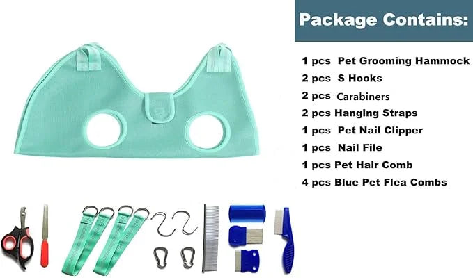 Dog Grooming Hammock with Flea Comb and Dog Nail Clipper, Pet Dog Grooming Hammock Harness with Cat Nail Clipper, Nail Fil...