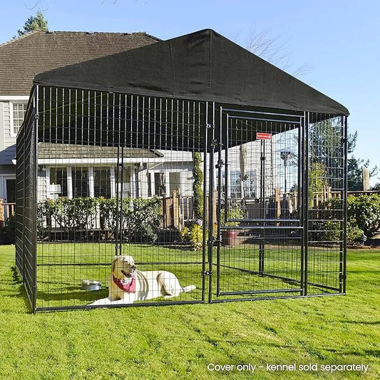 10 by 10 Feet Black Extra Large All Season Outdoor Waterproof Fully Enclosed Dog Run Kennel Cover with Sturdy Elastic Cord...