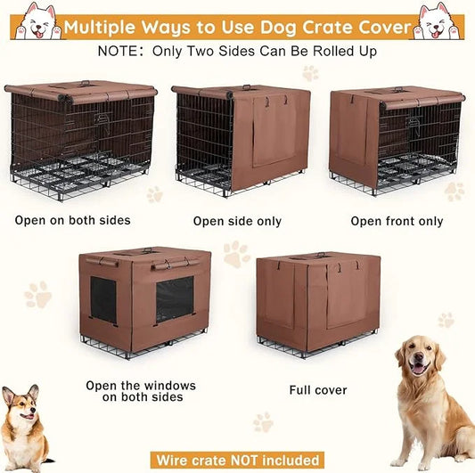 Dog Crate Cover 30 Inch Thickened Dog Kennel Cover Windproof Puppy Cage Cover with Mesh Windows on Both Sides Portable Cra...