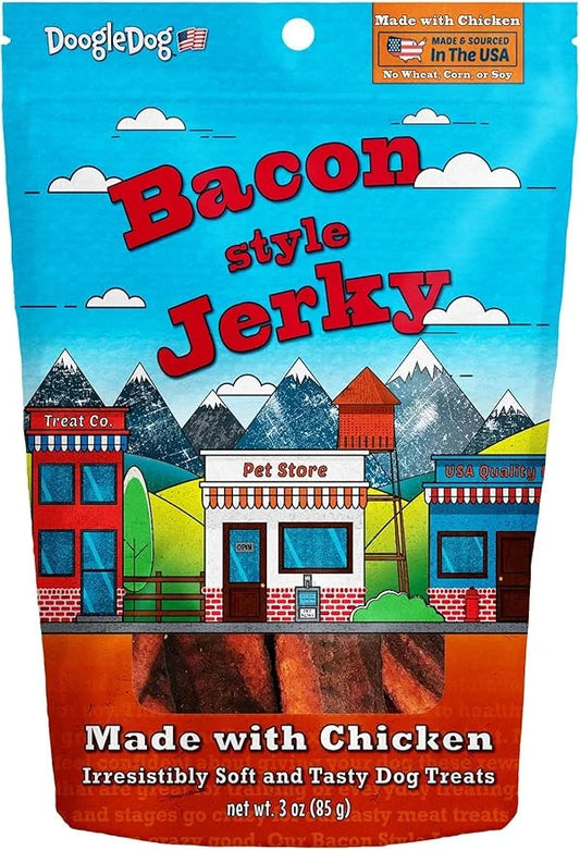 Bacon Style Jerky: Made with Chicken - Made in The USA Human Grade Dog Treats, 3oz - Product Image