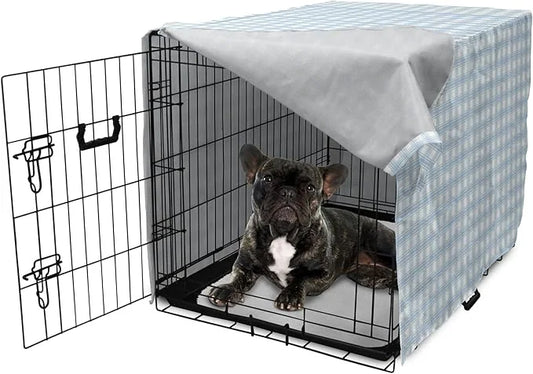 Lunarable Plaid Dog Crate Cover, Geometrical Striped Old Fashioned Pattern Pastel Colors Country, Easy to Use Pet Kennel C...
