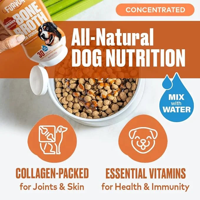 Chicken Bone Broth for Dogs - Collagen Protein Supplement for Digestion, Mobility, Coat, Immunity, Healthy Dog Food Topper...