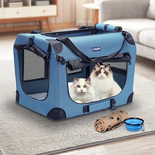 Petprsco Portable Collapsible Dog Crate, Travel Dog Crate 24x17x17 with Soft Warm Blanket and Foldable Bowl for Large Cats...