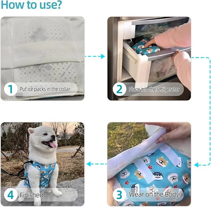 KUDES Dog Cooling Vest with Recyclable Ice Packs, Pet Adjustable Ice Chill Out Dog Harness Jacket Cooler with D Ring for S...