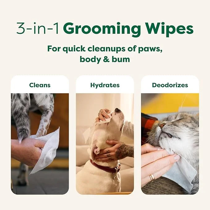 Earth Rated Pet Grooming Wipes for Dogs and Cats, Hypoallergenic, 3-in-1 Cleaning, Deodorizing and Hydrating, for Paws, Bo...