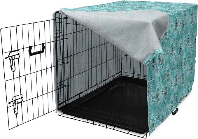 Lunarable Abstract Dog Crate Cover, Surreal and Flourishing Botanical Floral Ornaments Pattern, Easy to Use Pet Kennel Cov...