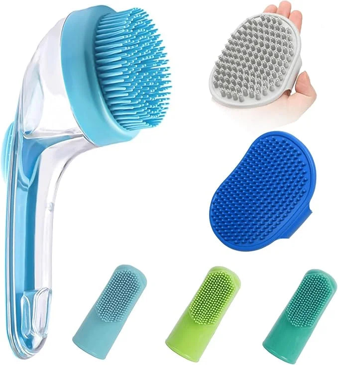 (6 Pcs) ELEGX Pet Grooming Bath Massage Brush with Soap and Shampoo Dispenser Soft Silicone Bristle for Long Short Haired ...