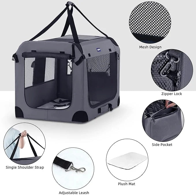 Petprsco Portable Dog Crate - 32"x23"x23" Collapsible Dog Travel Crate for Medium/Large Dogs with Soft Blanket, Foldable B...