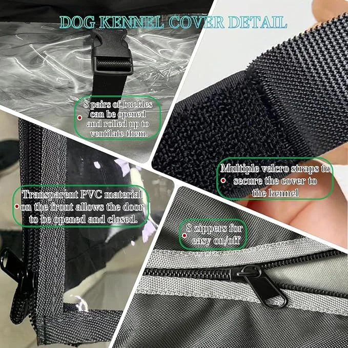 Kennel Cover，Full Coverage Kennel Cover Made of 600d Heavy Duty Waterproof Plus See-Through Clear Material, Outdoor Wind a...