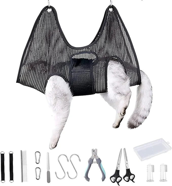 Pet Grooming Hammock for Dogs & Cats with Nail Clippers/Nail Trimmers/Scissors/Toothbrush, Dog Grooming Harness for Nail T...